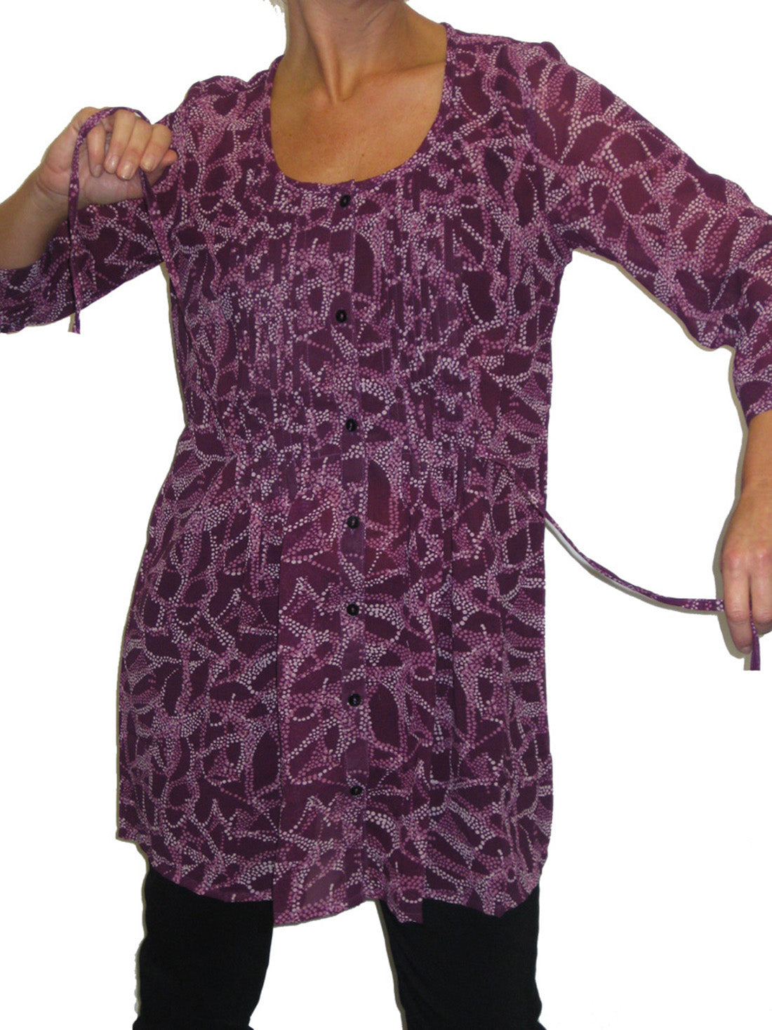 Loose Fit Tunic Shirt Top Print Chiffon Purple/Wine