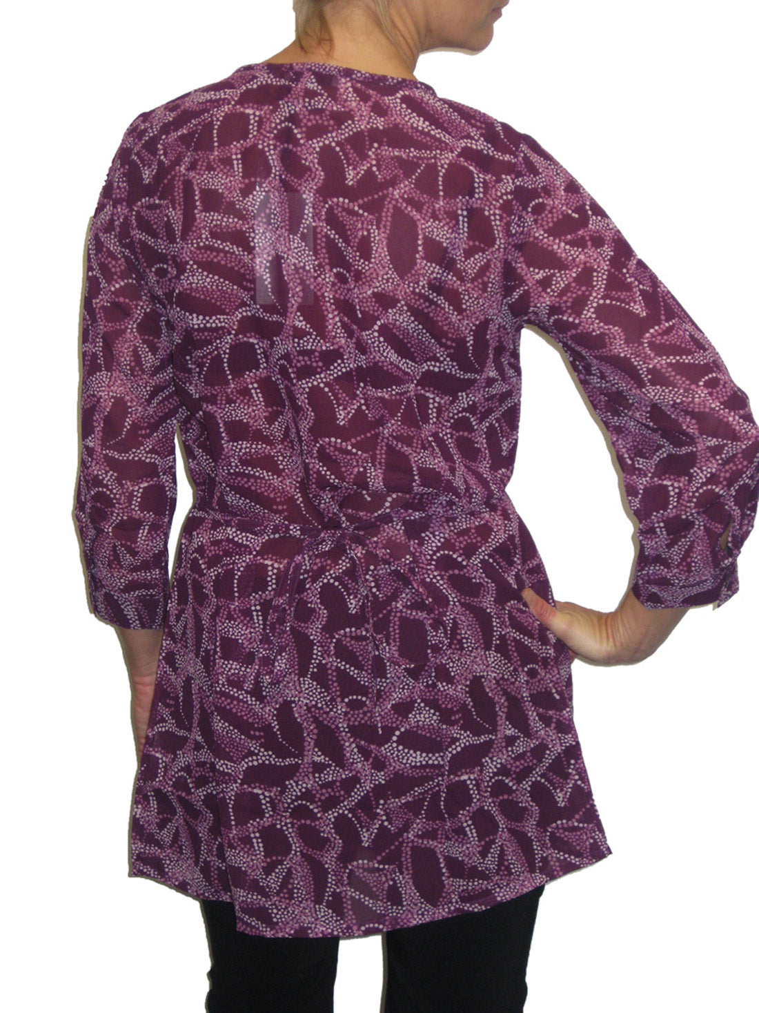 Loose Fit Tunic Shirt Top Print Chiffon Purple/Wine