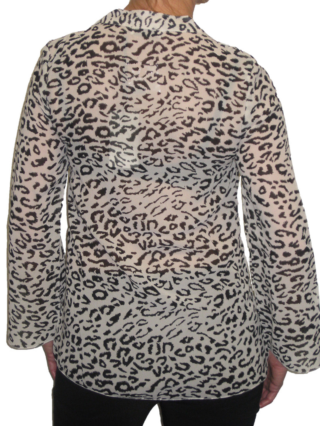 Animal Print Chiffon Tunic Shirt Top Black Cream Black/Cream