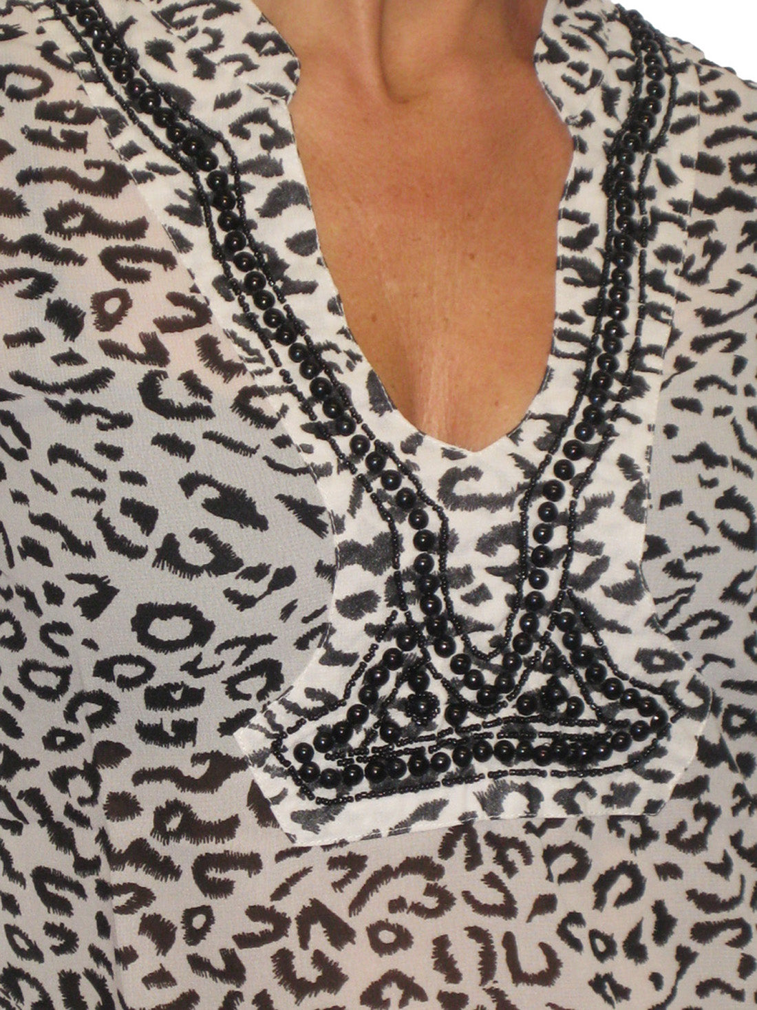 Animal Print Chiffon Tunic Shirt Top Black Cream Black/Cream