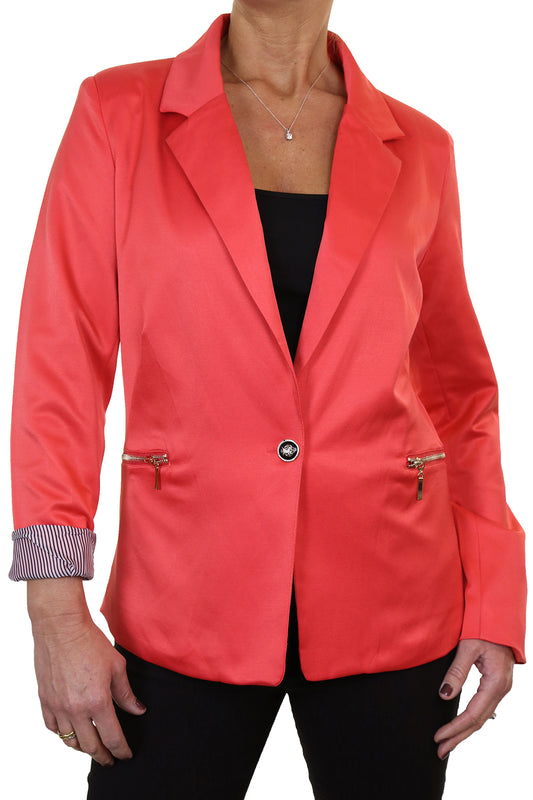 Smart Lined Evening Blazer Jacket With Sateen Sheen Coral