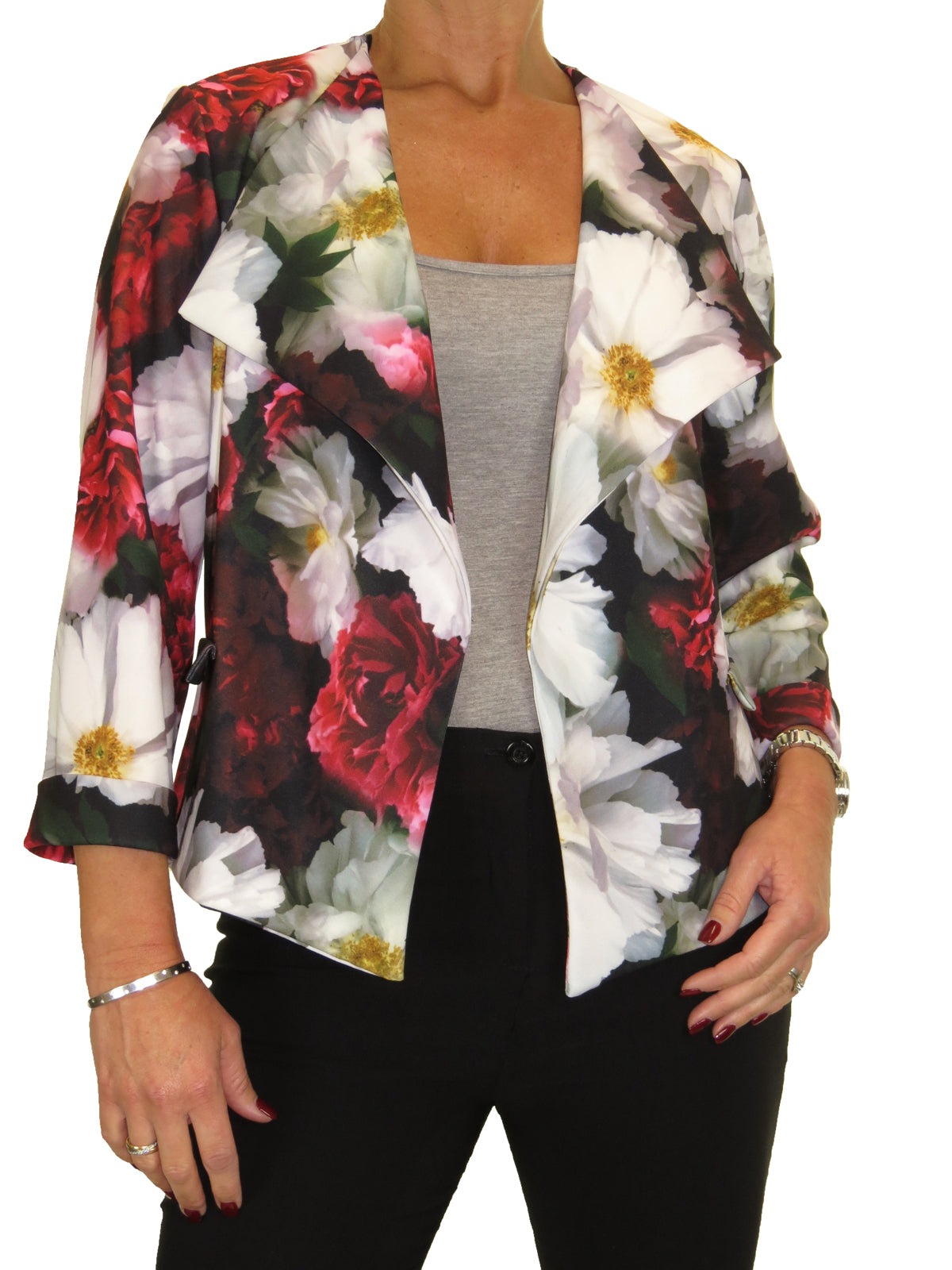 Lurex Glitter and Floral Jacket Cream Red