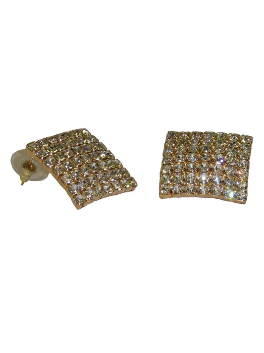Diamante Square Gold Earrings