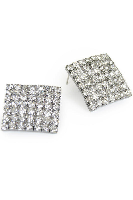Large Square Silver Diamante Earrings