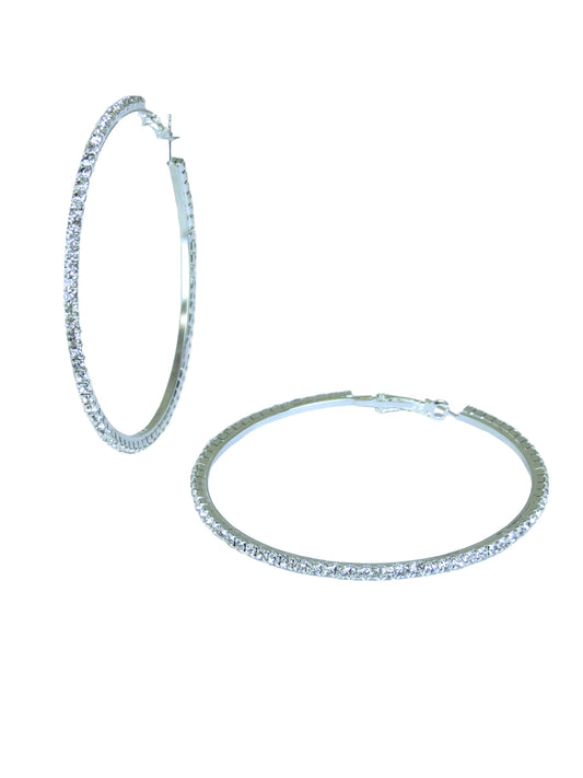 Diamante Hoop Earrings 6cm and 7cm Silver 6cm