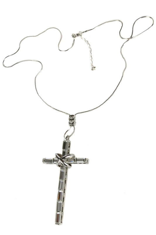 Cross Pendant Snake Chain Necklace Silver