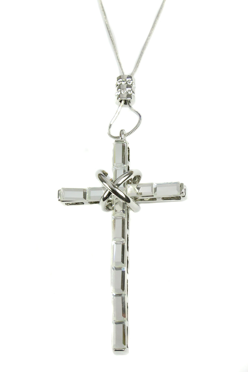 Cross Pendant Snake Chain Necklace Silver