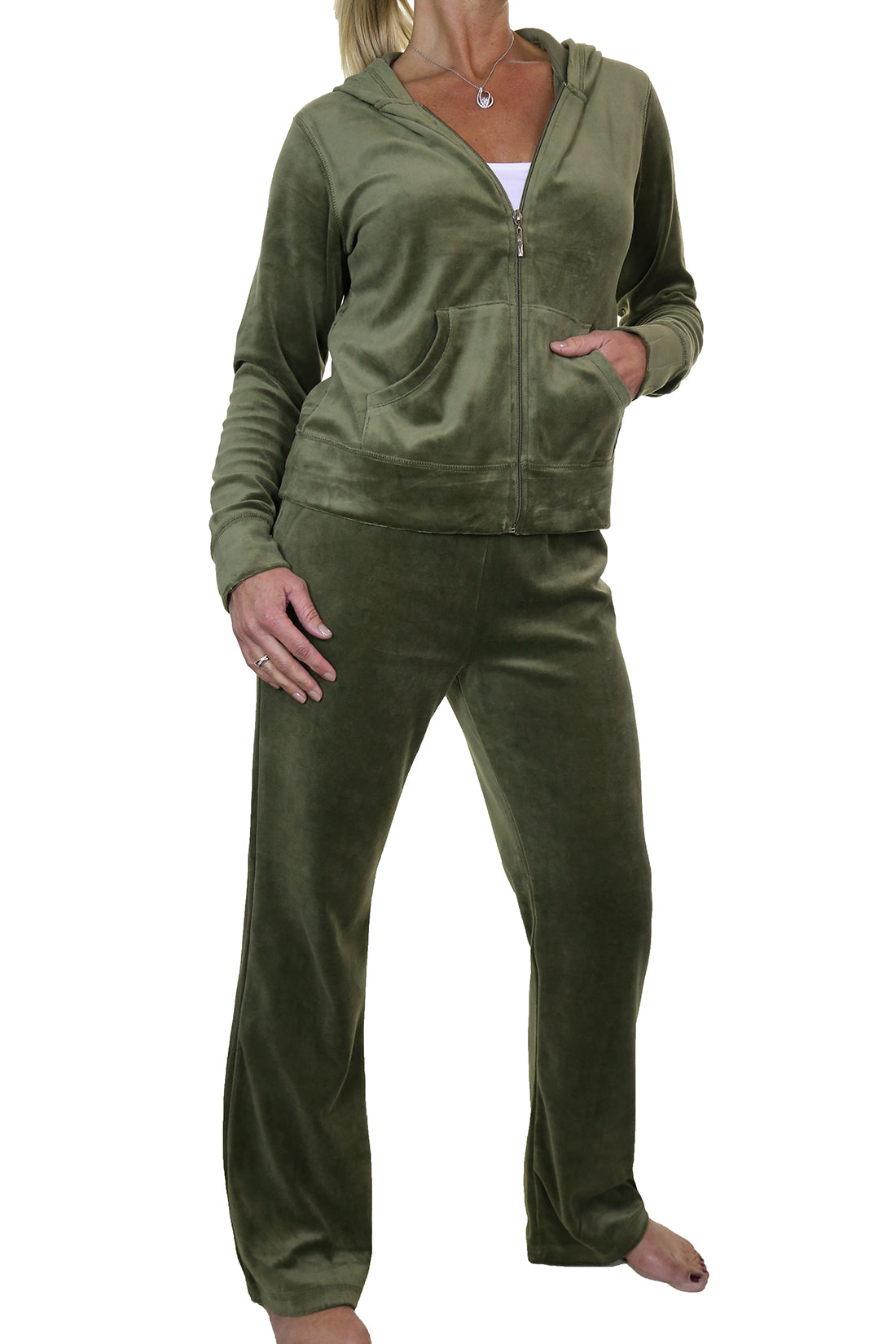 Plus Size Luxury Velour Tracksuit Olive Green
