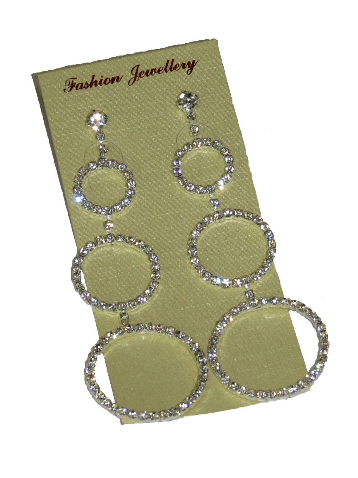 Diamante Earrings 3 Hanging Hoops Pierced Ears Silver