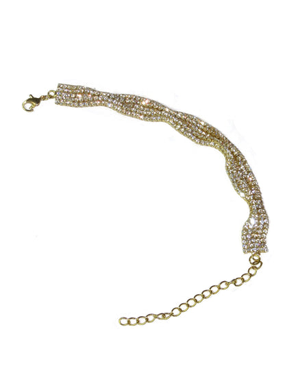Crystal Diamante Bracelet Soft Twist Rows Gold