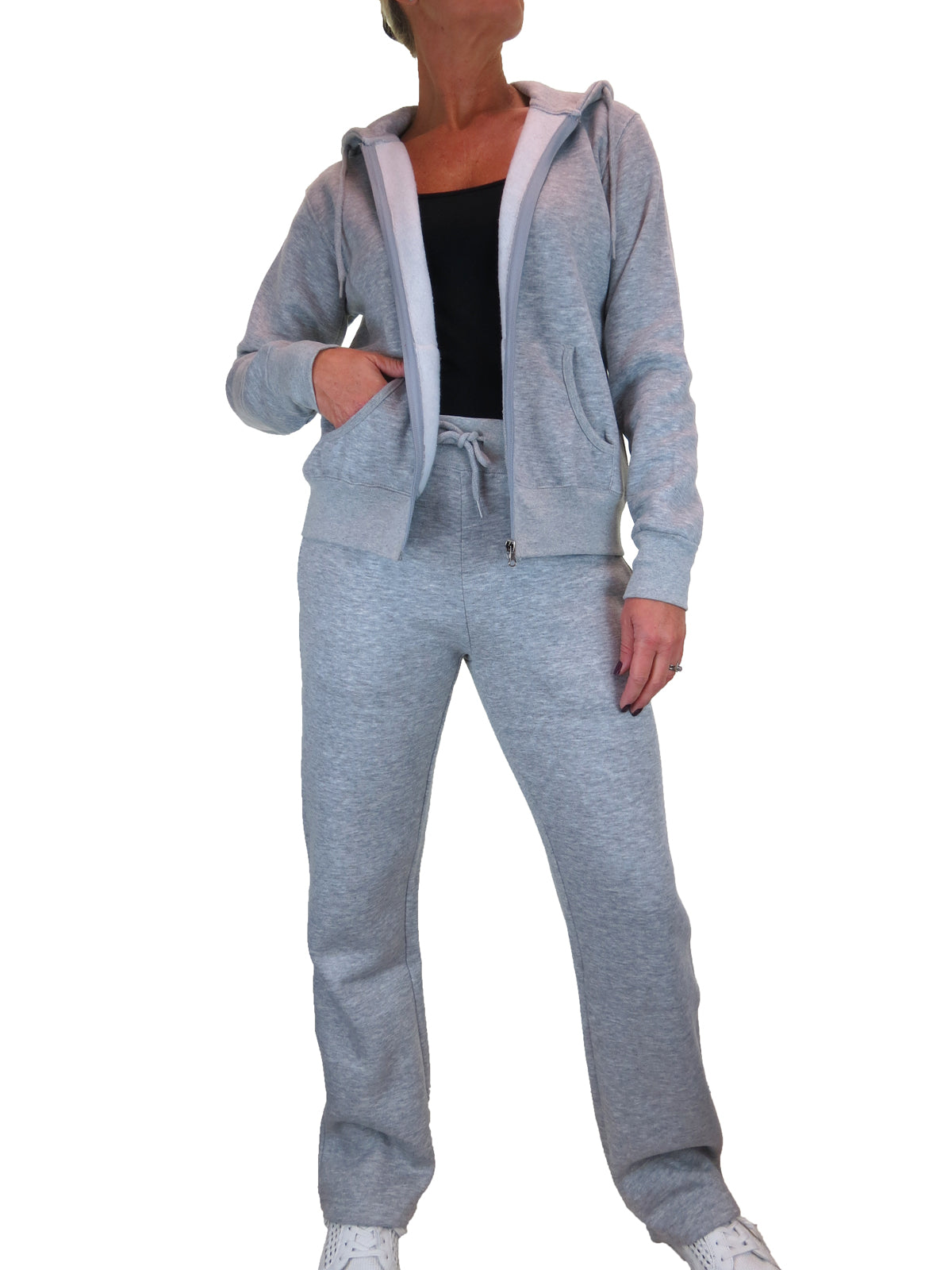 Soft Fleece Back Hooded Tracksuit Set Marl Grey