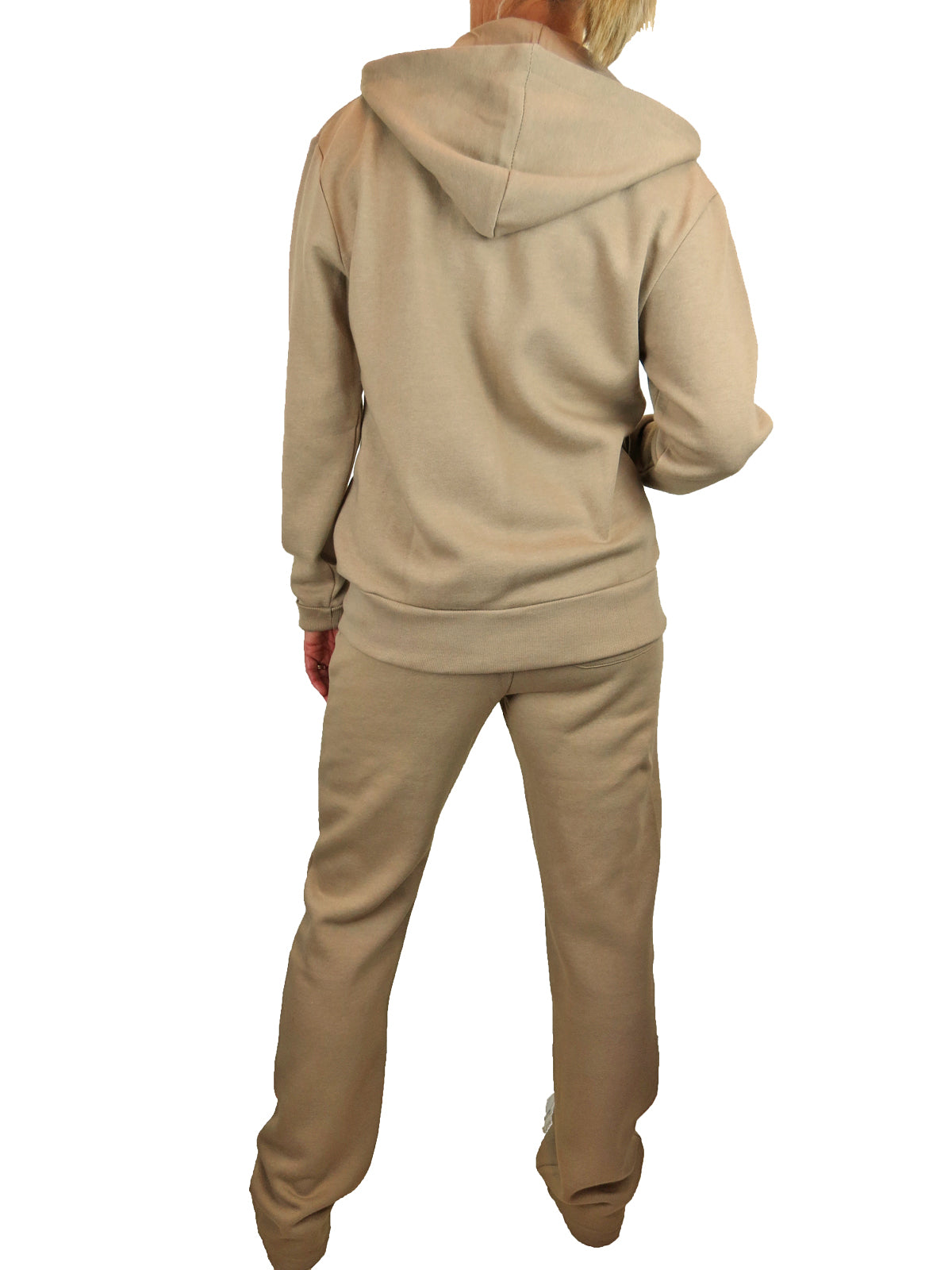 Soft Fleece Back Hooded Tracksuit Set Beige