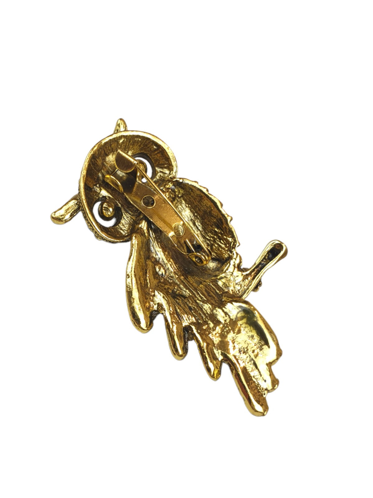 Perching Owl Diamante Brooch Dark Gold