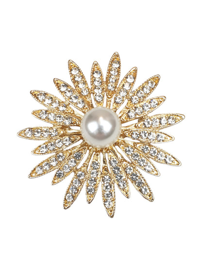 Floral Cluster Diamante Brooch Gold