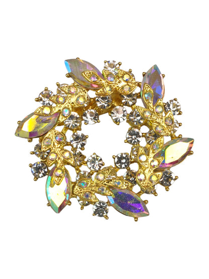 Roman Wreath Diamante Brooch Gold