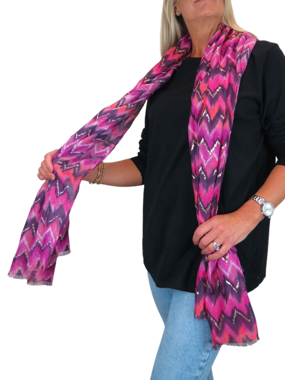 Golden Wave Design Fashion Scarf Oversized Scarves Pink