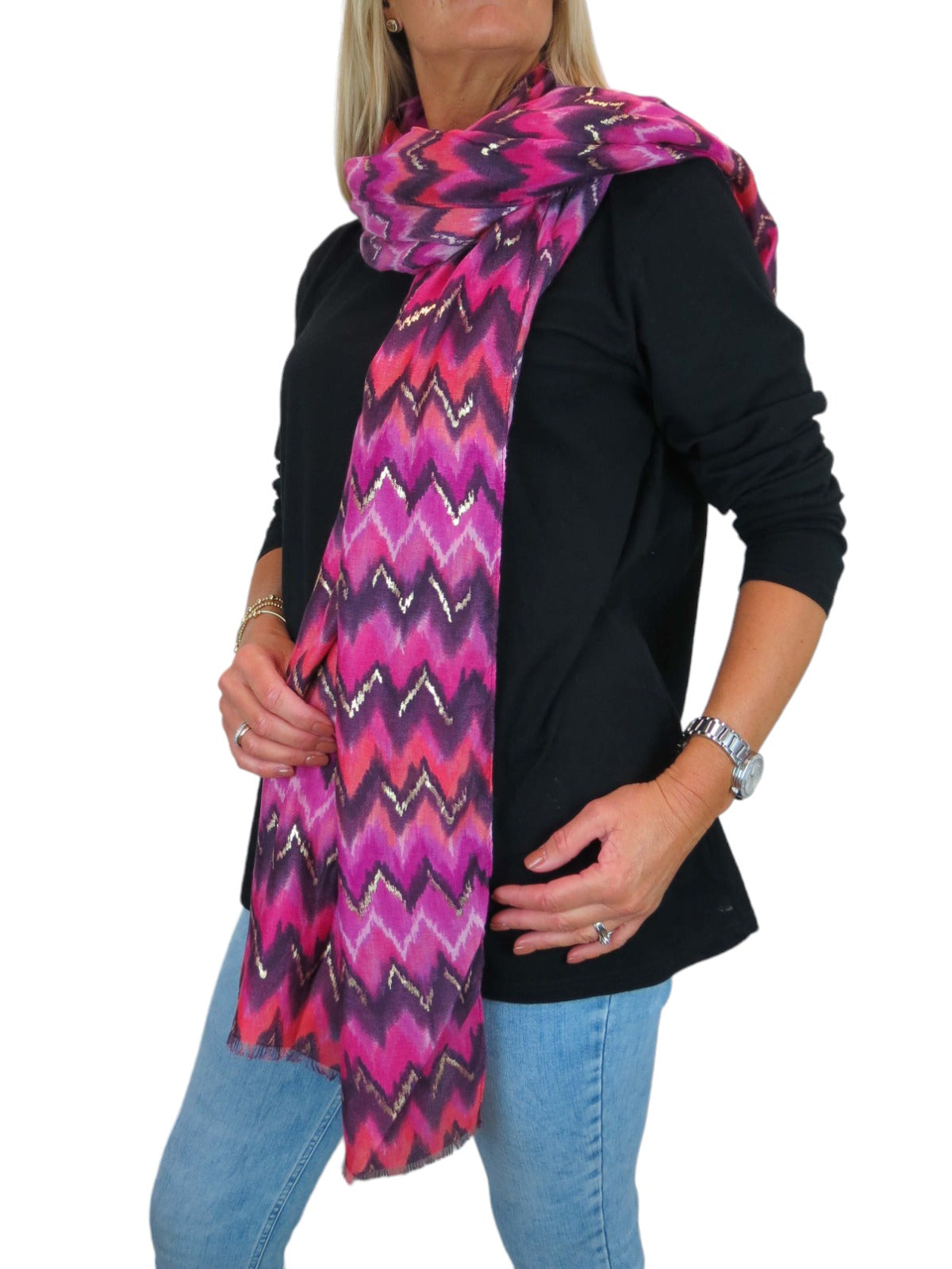 Golden Wave Design Fashion Scarf Oversized Scarves Pink