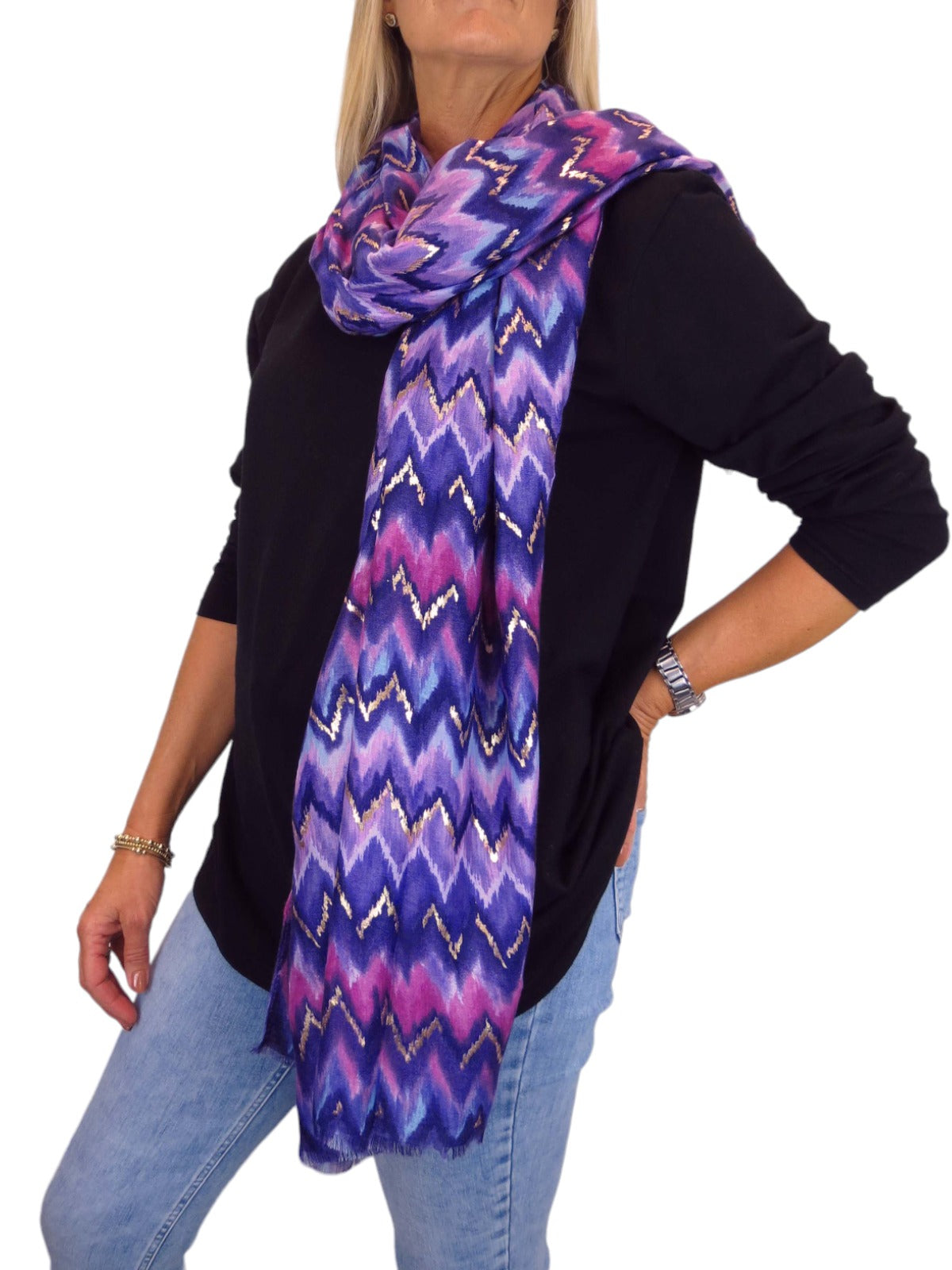 Golden Wave Design Fashion Scarf Oversized Scarves Purple