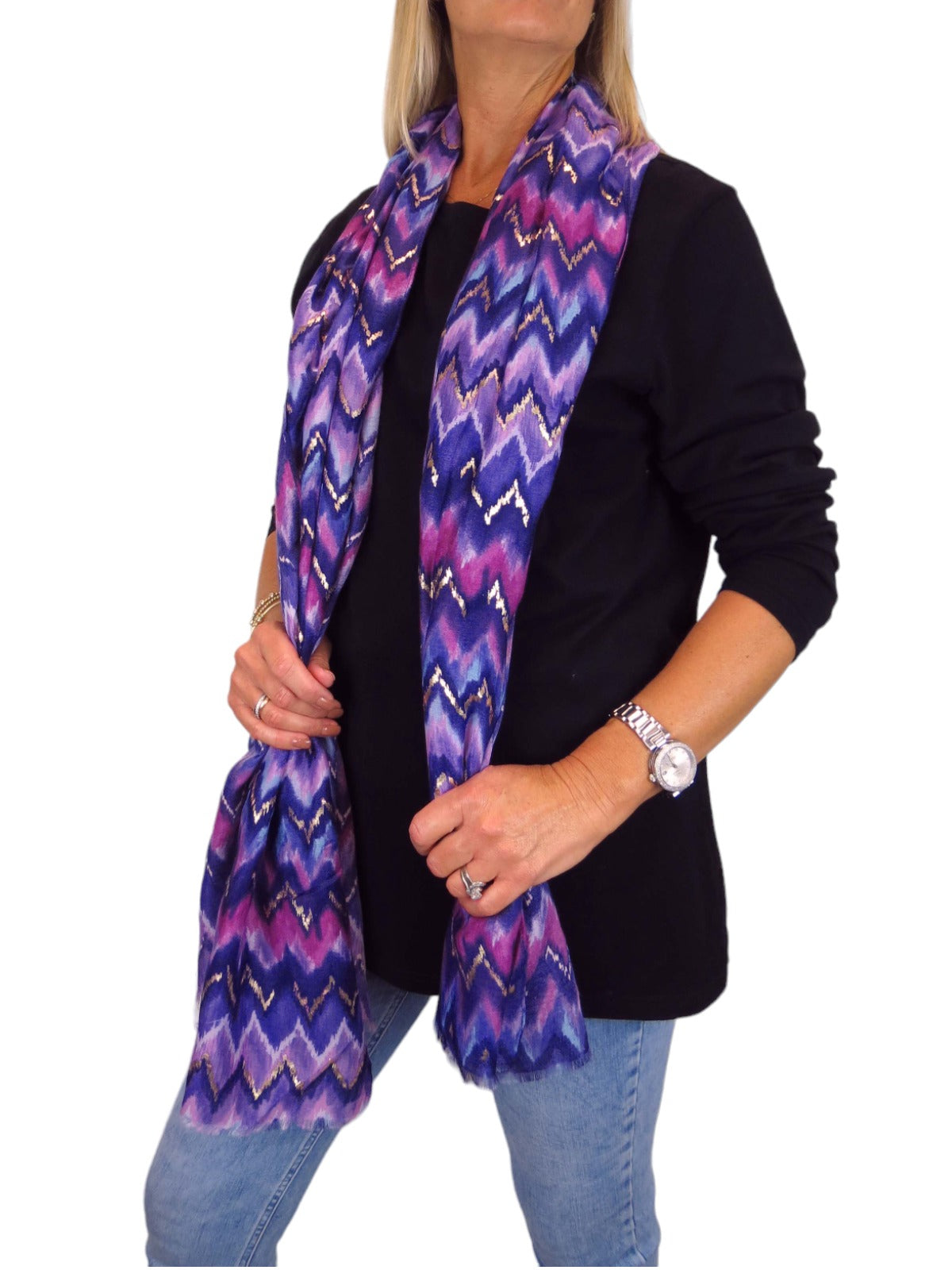 Golden Wave Design Fashion Scarf Oversized Scarves Purple