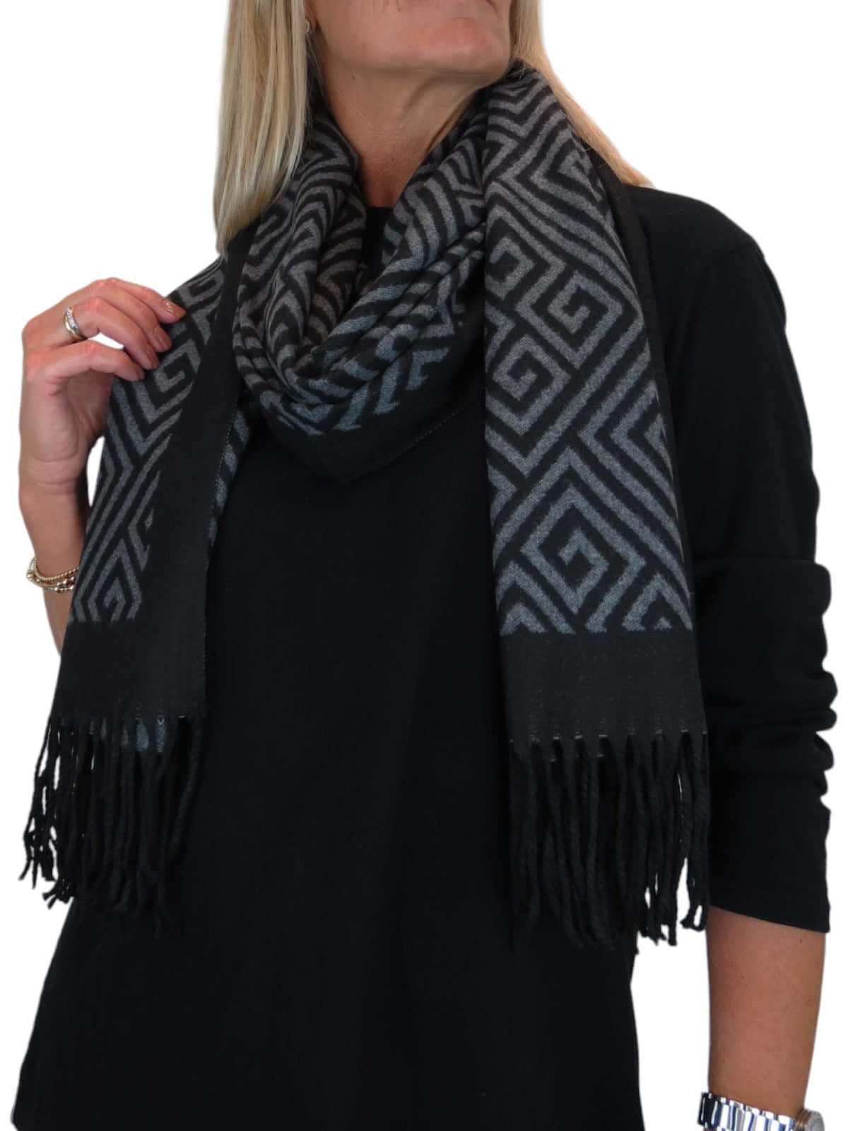 Soft Cashmere Pashmina Blanket Shawl Oversized Scarf Black/Grey