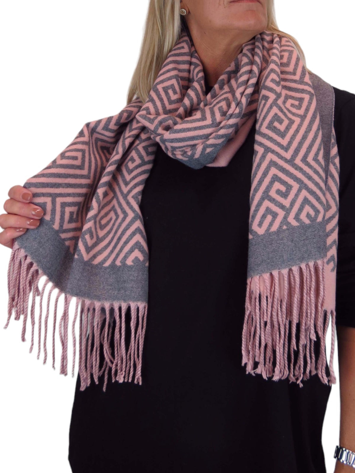 Soft Cashmere Pashmina Blanket Shawl Oversized Scarf Pink/Grey