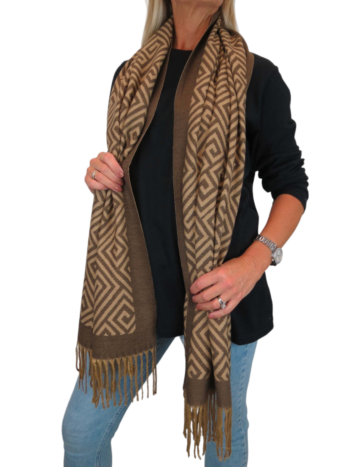 Soft Cashmere Pashmina Blanket Shawl Oversized Scarf Brown/Beige