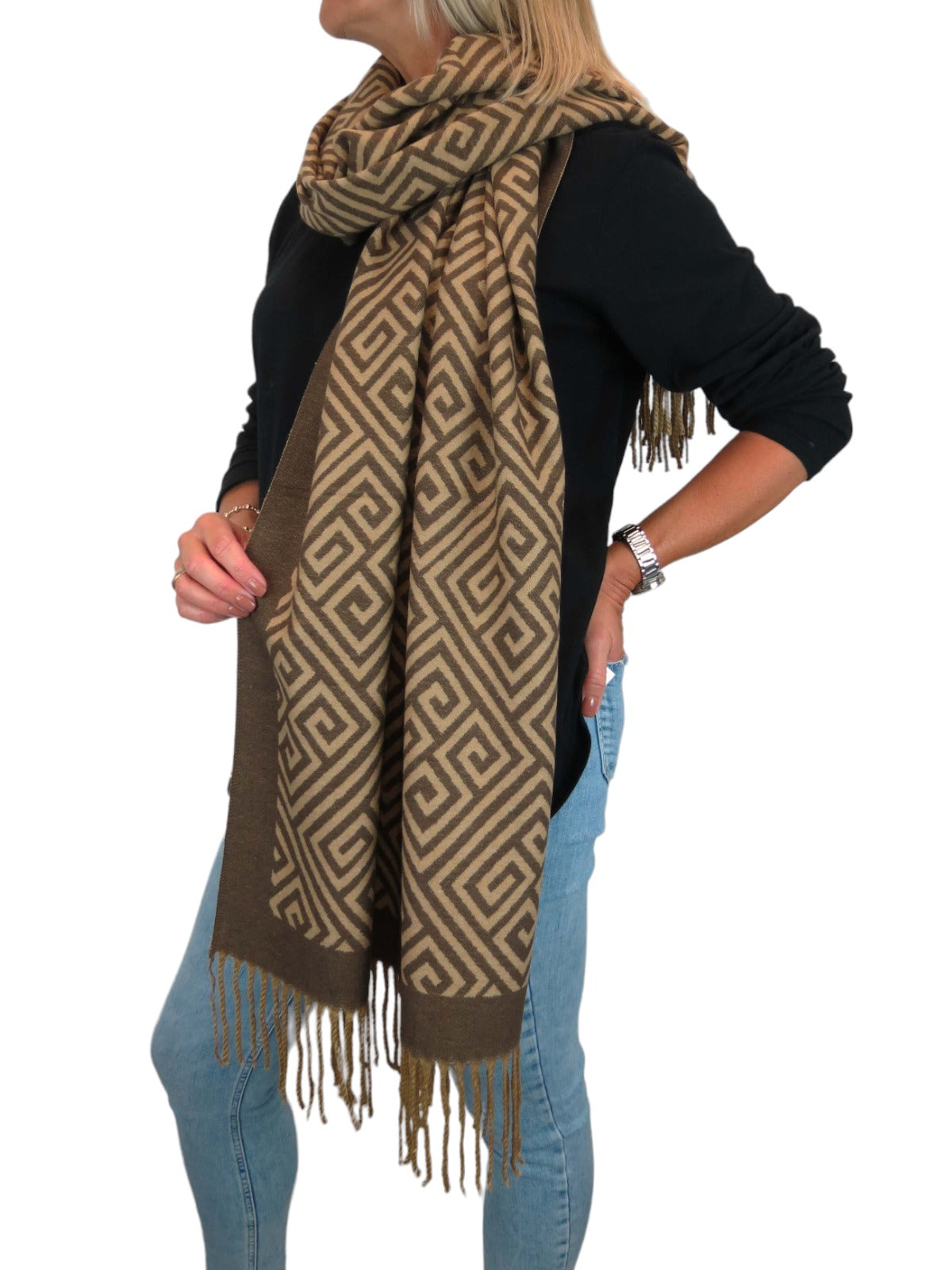 Soft Cashmere Pashmina Blanket Shawl Oversized Scarf Brown/Beige
