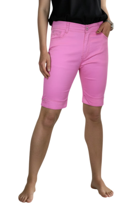 Stretch Diamante Cuff Chino Sheen Jeans Shorts Pink