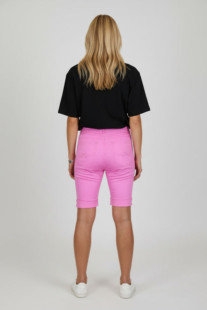 Stretch Diamante Cuff Chino Sheen Jeans Shorts Pink