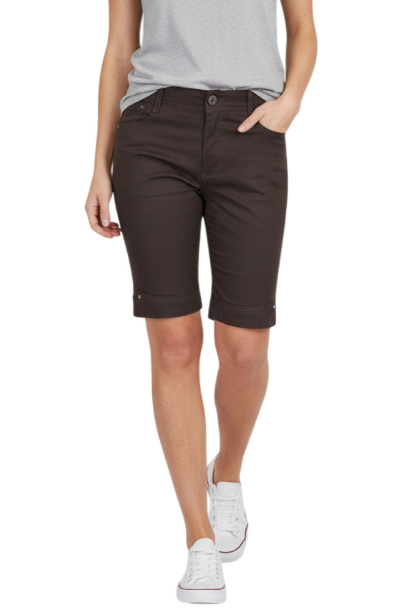 Stretch Diamante Cuff Chino Sheen Jeans Shorts Brown