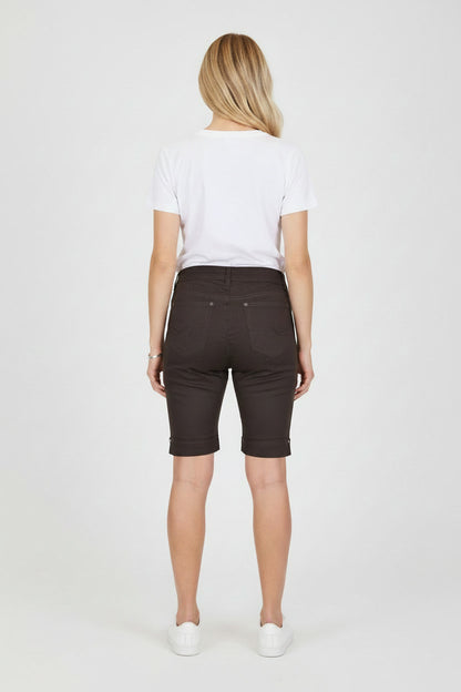 Stretch Diamante Cuff Chino Sheen Jeans Shorts Brown