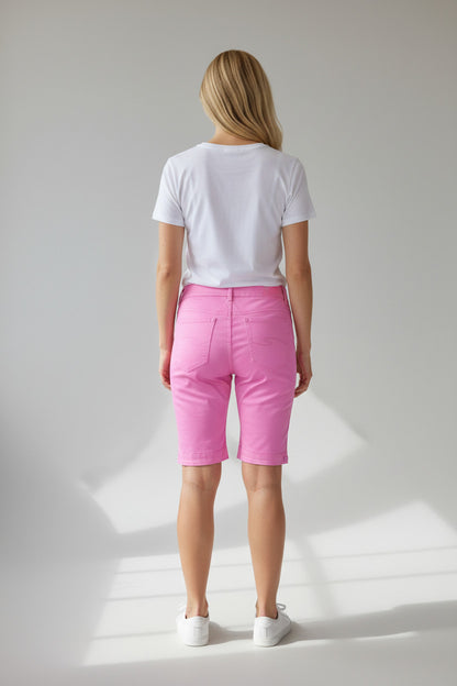 Stretch Diamante Cuff Chino Sheen Jeans Shorts Deep Pink