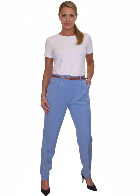 Ladies Smart Tapered Leg Trousers Sky Blue