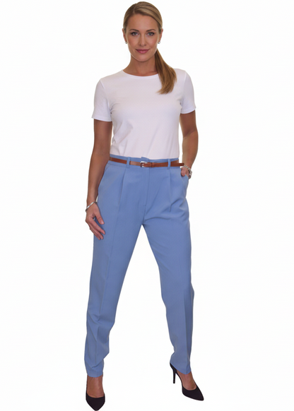 Ladies Smart Tapered Leg Trousers Sky Blue