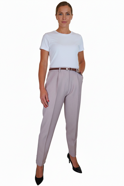 Ladies Smart Tapered Leg Trousers Mauve Oatmeal