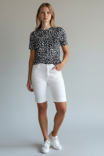 Plus Size Stretch Chino Sheen Jeans Style Shorts White
