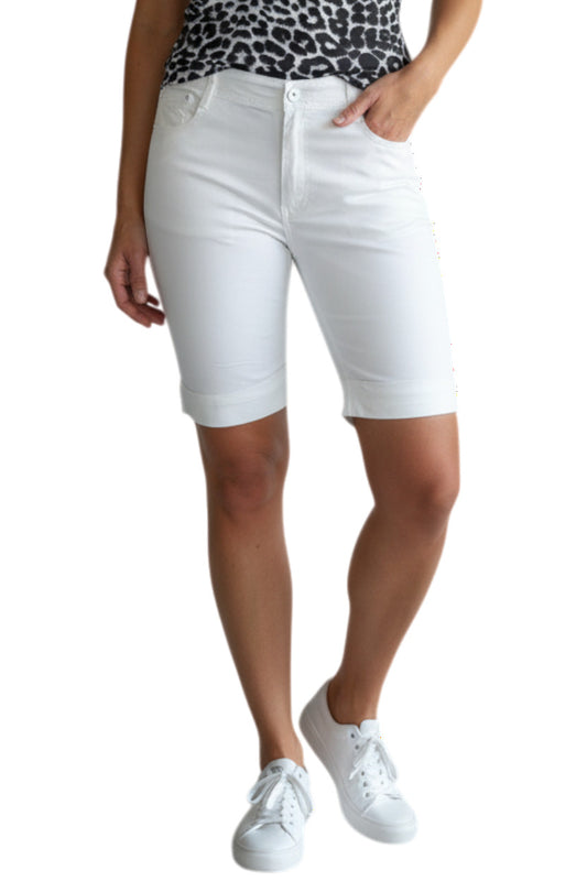 Plus Size Stretch Chino Sheen Jeans Style Shorts White