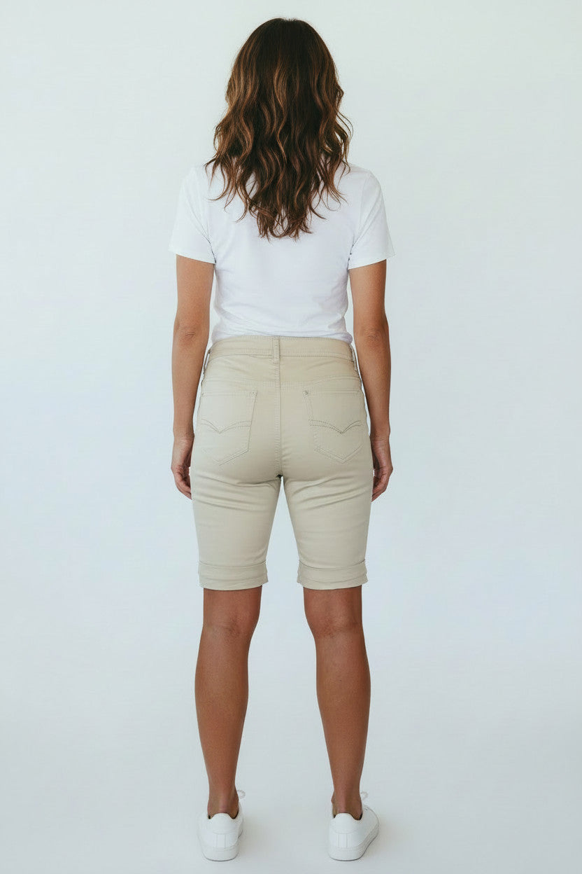 Plus Size Stretch Chino Sheen Jeans Style Shorts Beige