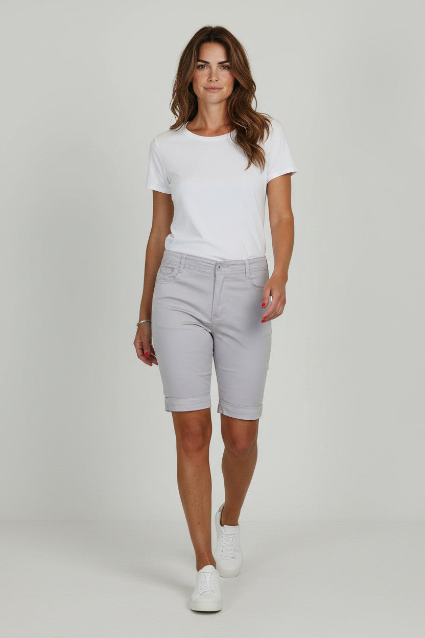 Plus Size Stretch Chino Sheen Jeans Style Shorts Silver Grey