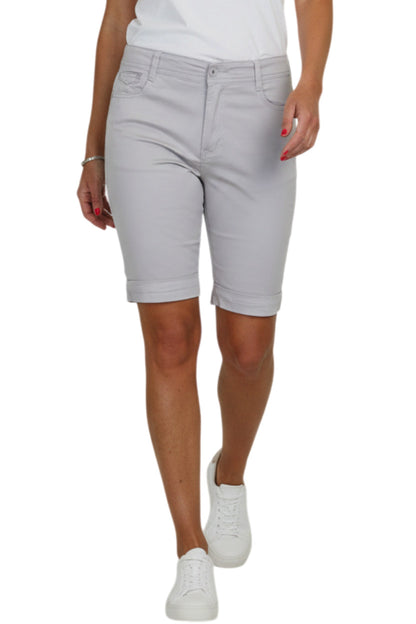 Plus Size Stretch Chino Sheen Jeans Style Shorts Silver Grey