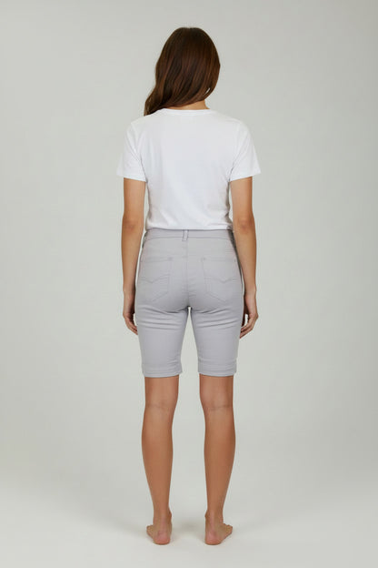 Plus Size Stretch Chino Sheen Jeans Style Shorts Silver Grey