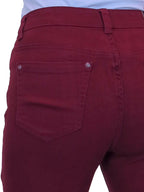 Womens High Waist Stretch Denim Jeans Burgundy Red