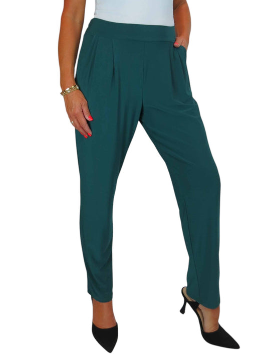 Women's Smart Work Elasticated Waist Trousers Bottle Green