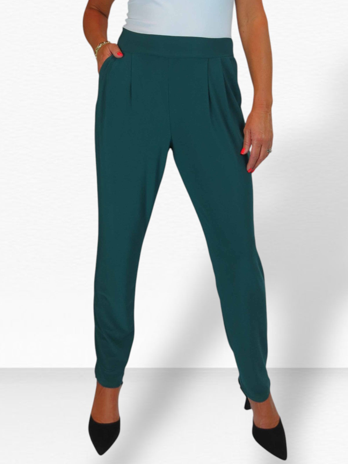 Women's Smart Work Elasticated Waist Trousers Bottle Green