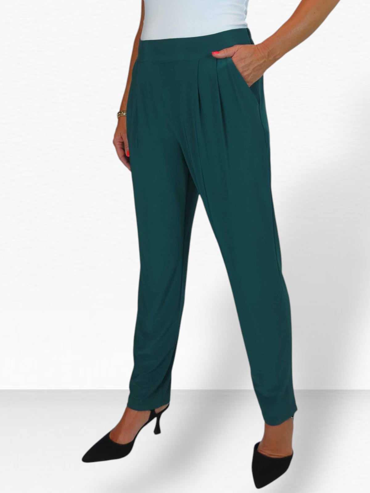 Women's Smart Work Elasticated Waist Trousers Bottle Green