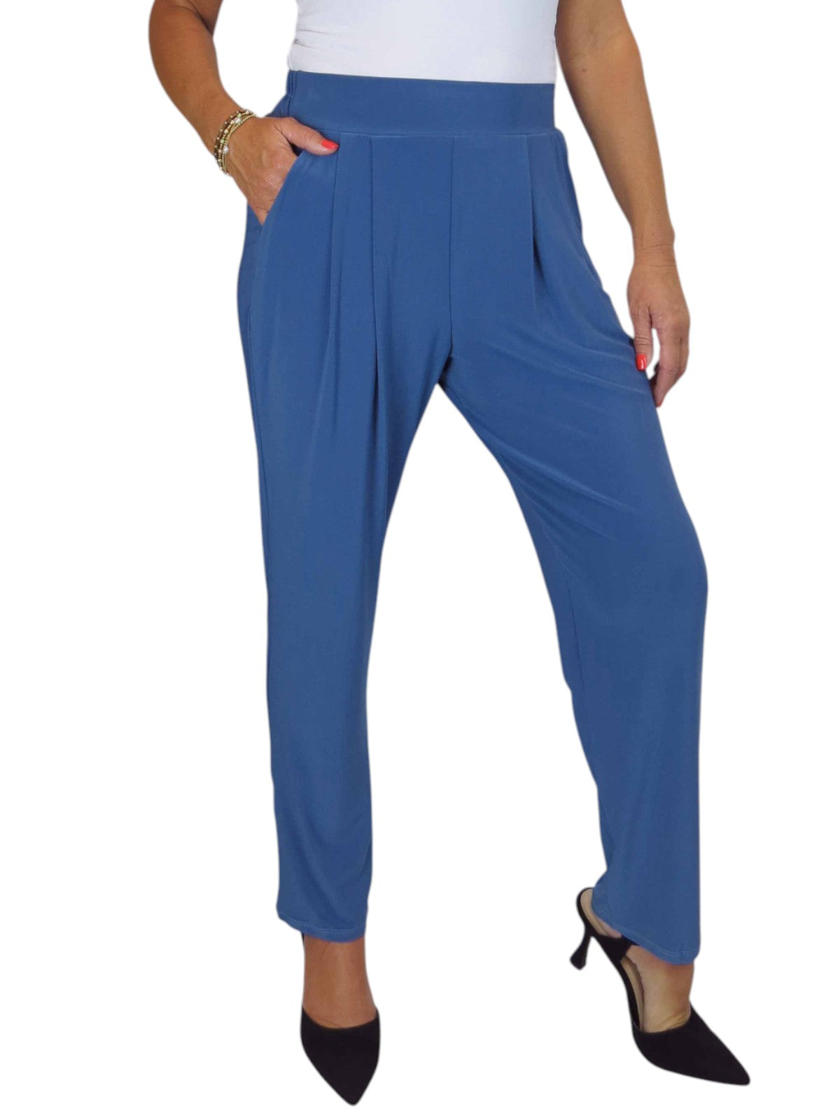 Women's Smart Work Elasticated Waist Trousers Mid Blue
