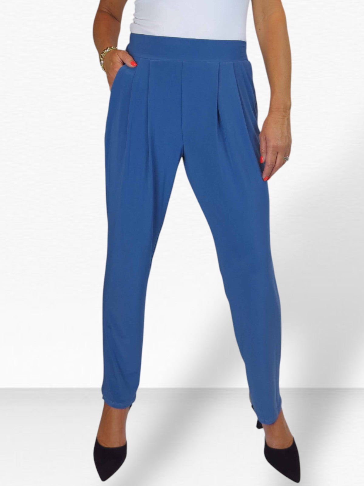 Women's Smart Work Elasticated Waist Trousers Mid Blue