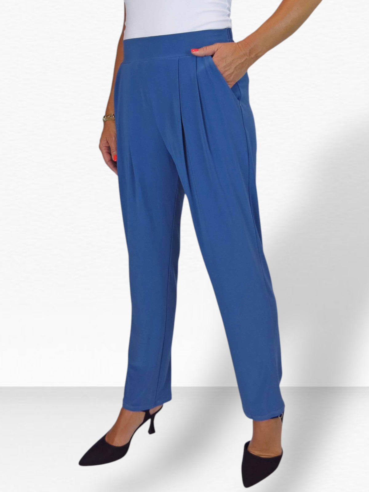 Women's Smart Work Elasticated Waist Trousers Mid Blue