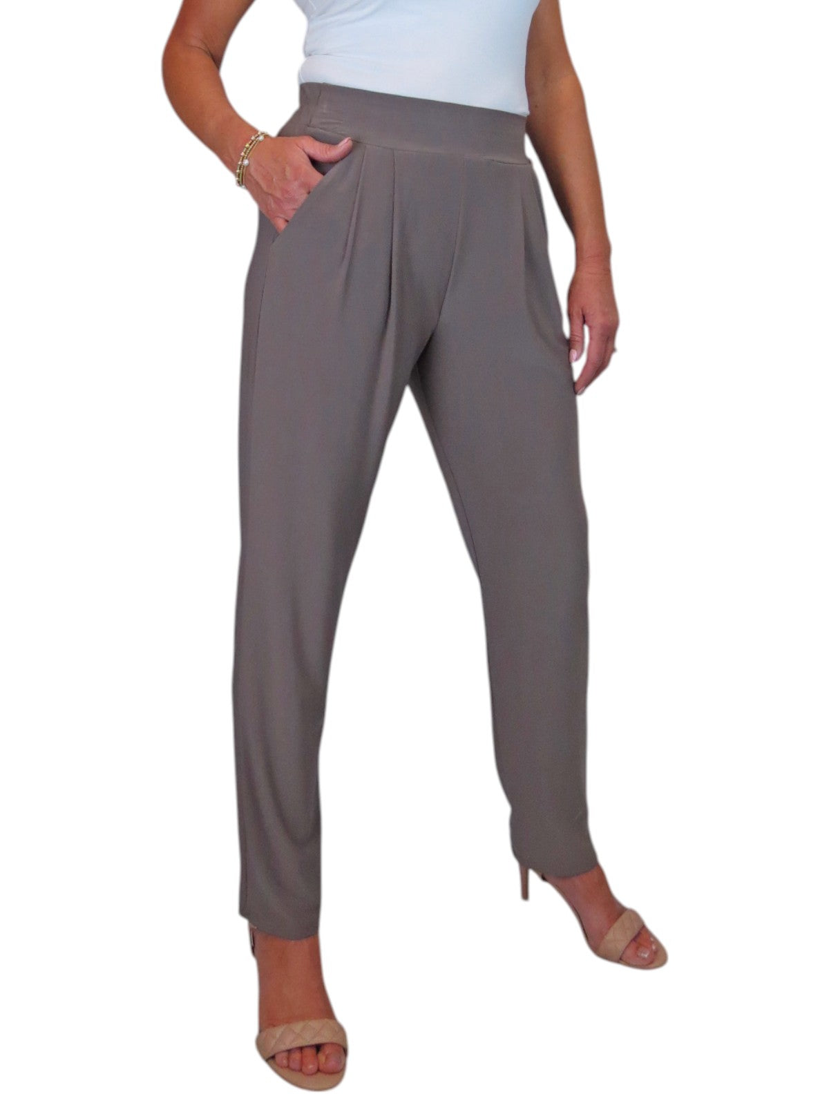 Women's Smart Work Elasticated Waist Trousers Taupe