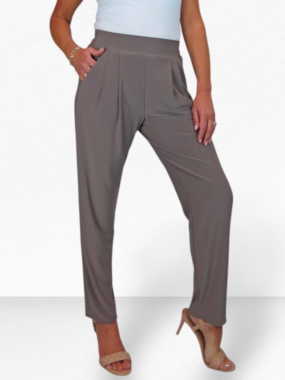 Women's Smart Work Elasticated Waist Trousers Taupe